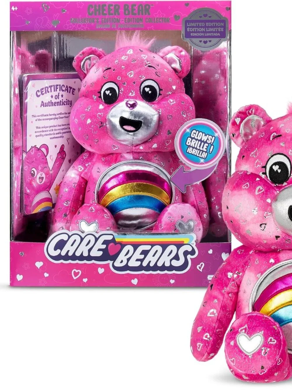 New in Box Care Bears Pink Cheer Bear Collector's Limited Edition Glows